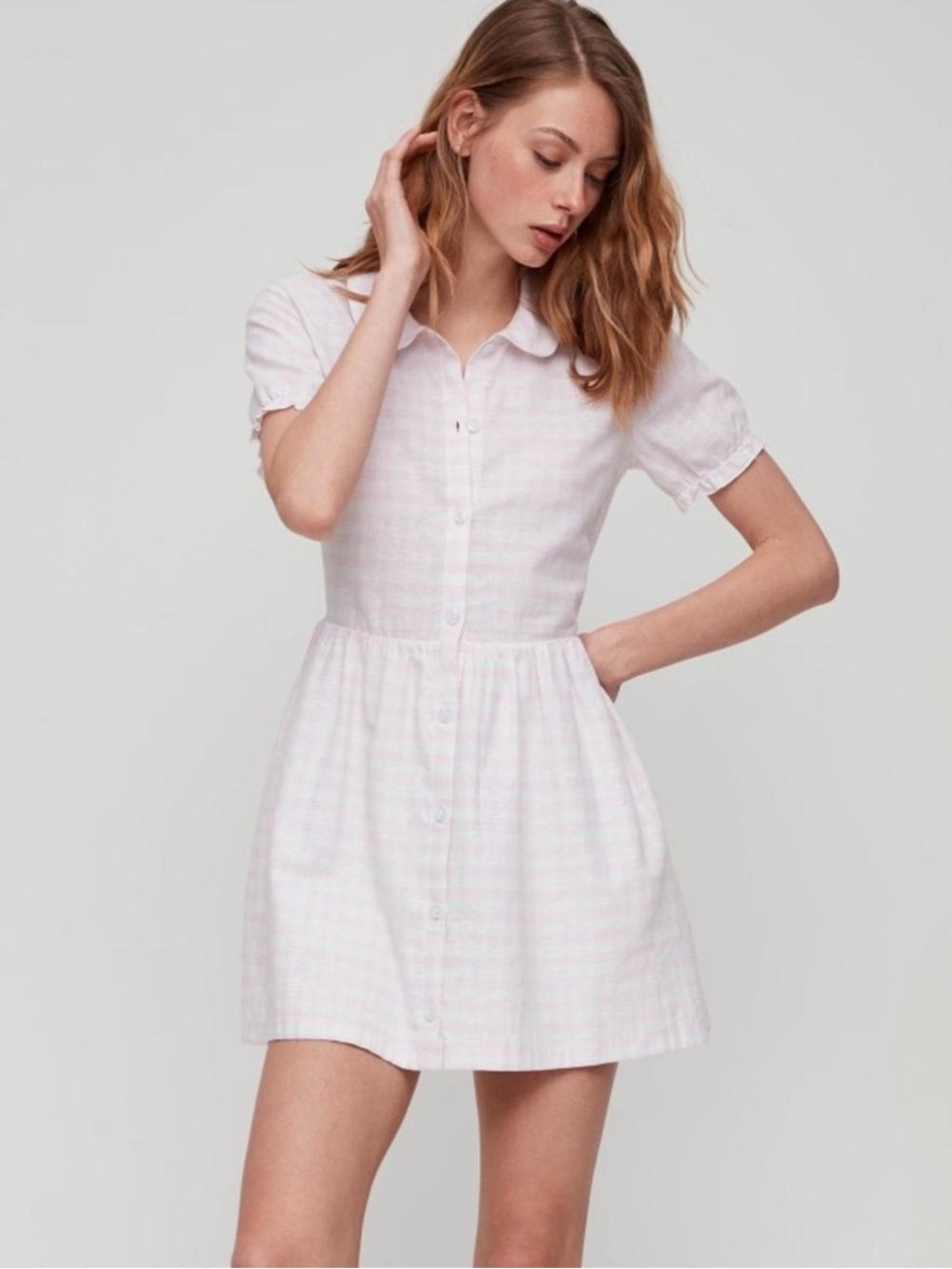 ARITZIA Sunday Best Myla Dress Pink Gingham Linen Blend Mini Dress Size Small